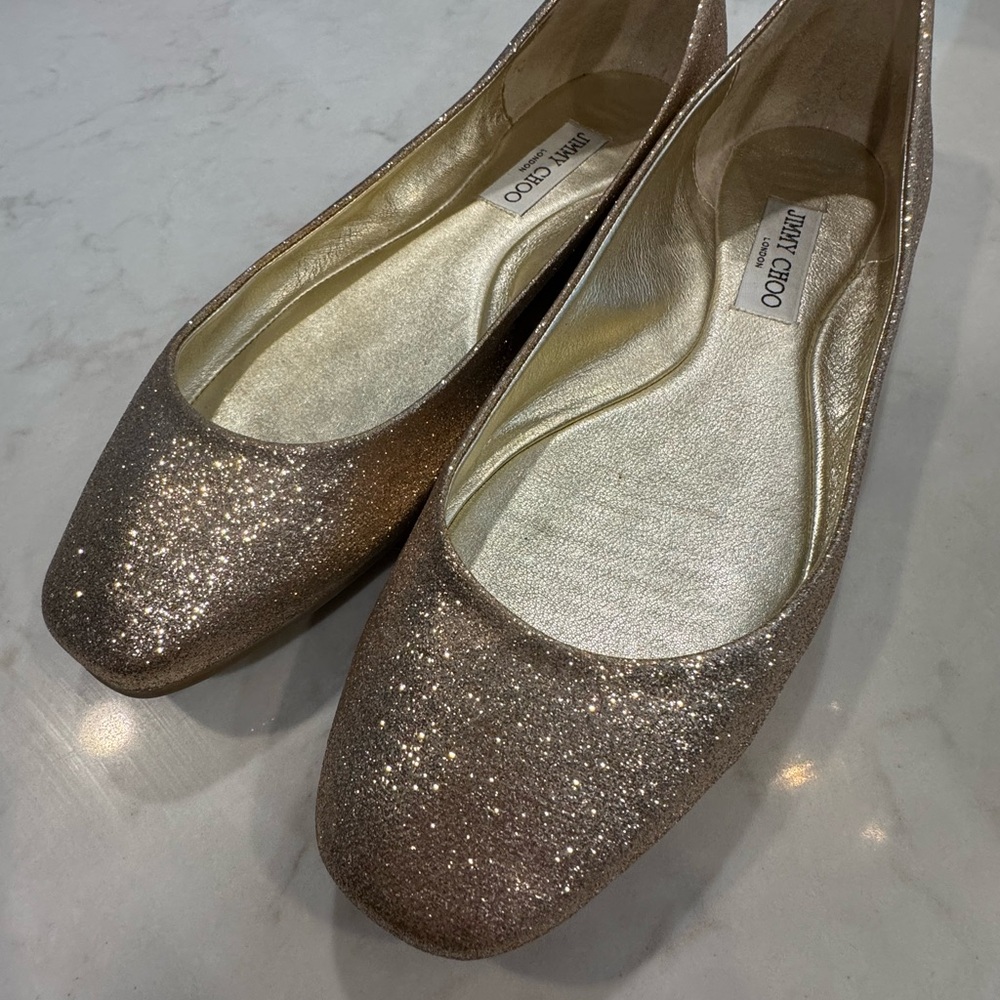 Jimmy Choo Gold Glitter Flats